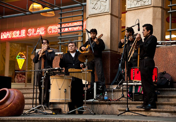 Peruvian band at shopping center on Riverwalk San Antonio