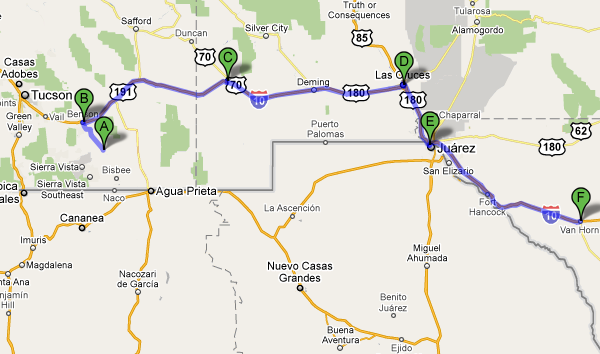 driving map from tombstone to van horn texas