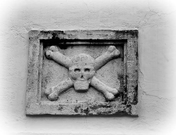 skull and crossbones at Mission Espiritu Santo