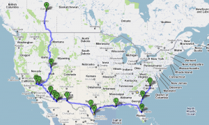 RV Travel Map to 10 April 2010