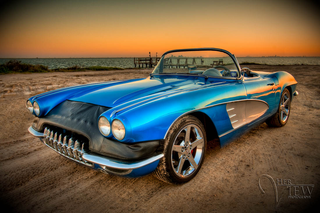 HDR Photograph of vintage corvette on beach in Corpus Christi