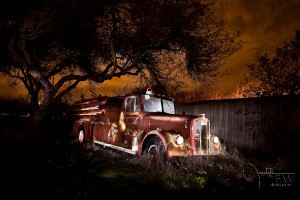 HDR Photograph of classic fire truck painted with light